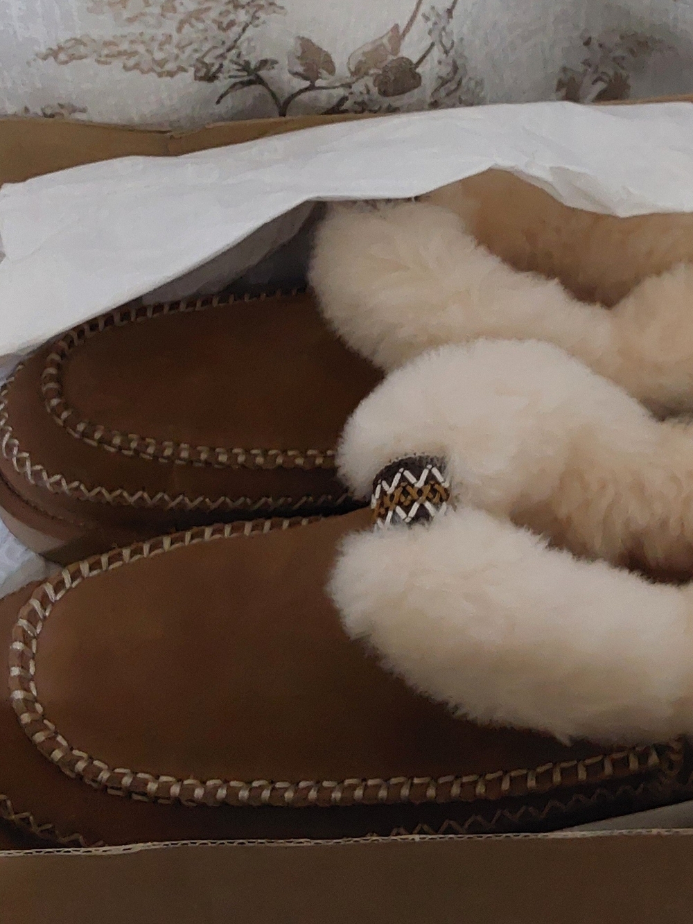 UGG Tan Suede Slipper Boots with Cream Shearling Cuff - Picture 15 of 15
